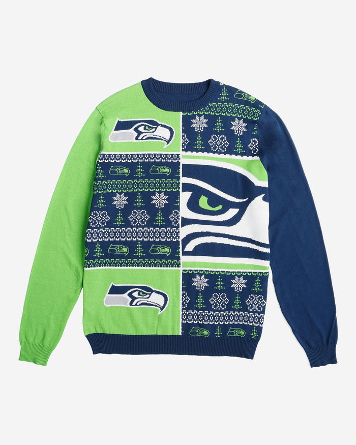 Seattle Seahawks Busy Block Snowfall Sweater FOCO - FOCO.com