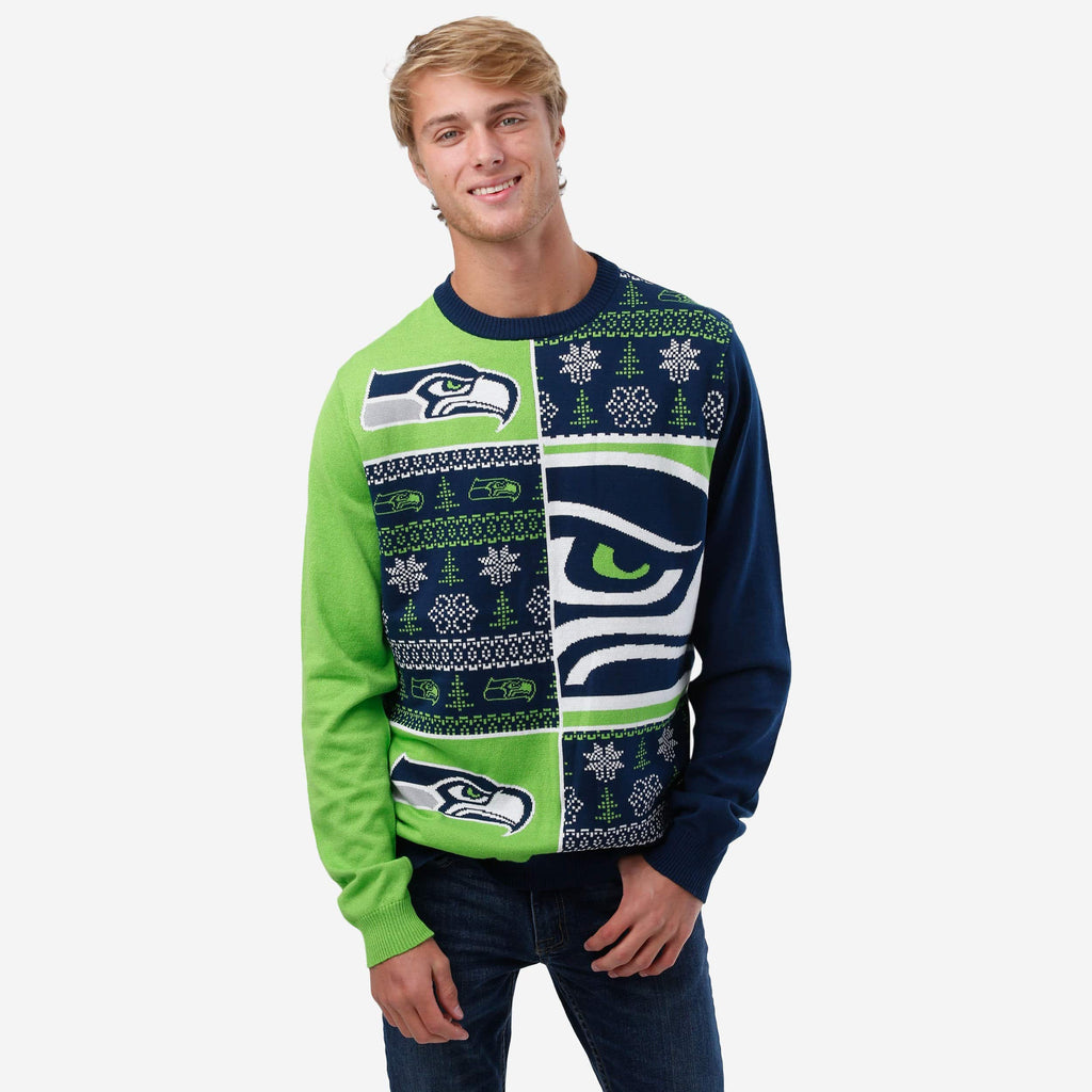 Seattle Seahawks Busy Block Snowfall Sweater FOCO S - FOCO.com