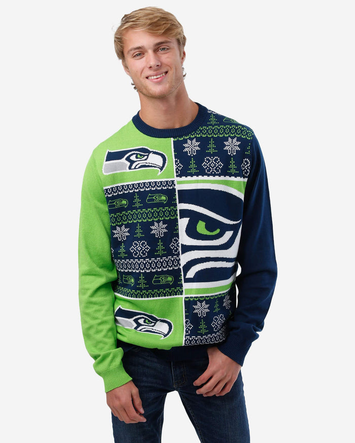 Seattle Seahawks Busy Block Snowfall Sweater FOCO S - FOCO.com