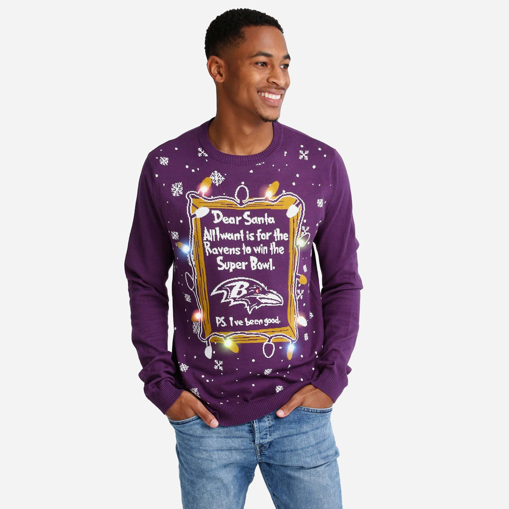 Baltimore Ravens Dear Santa Light Up Sweater FOCO S - FOCO.com