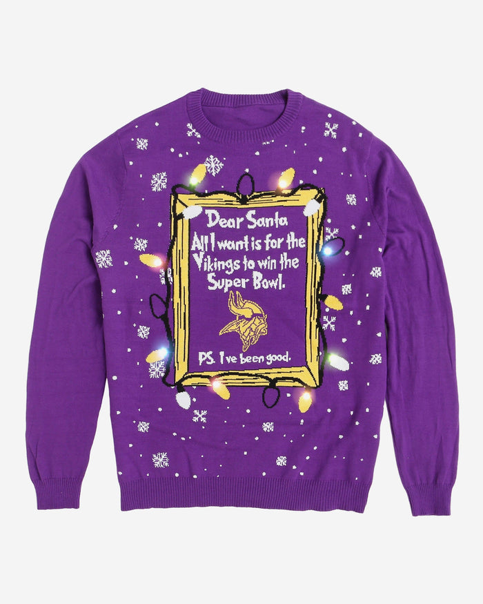 Minnesota Vikings Dear Santa Light Up Sweater FOCO - FOCO.com