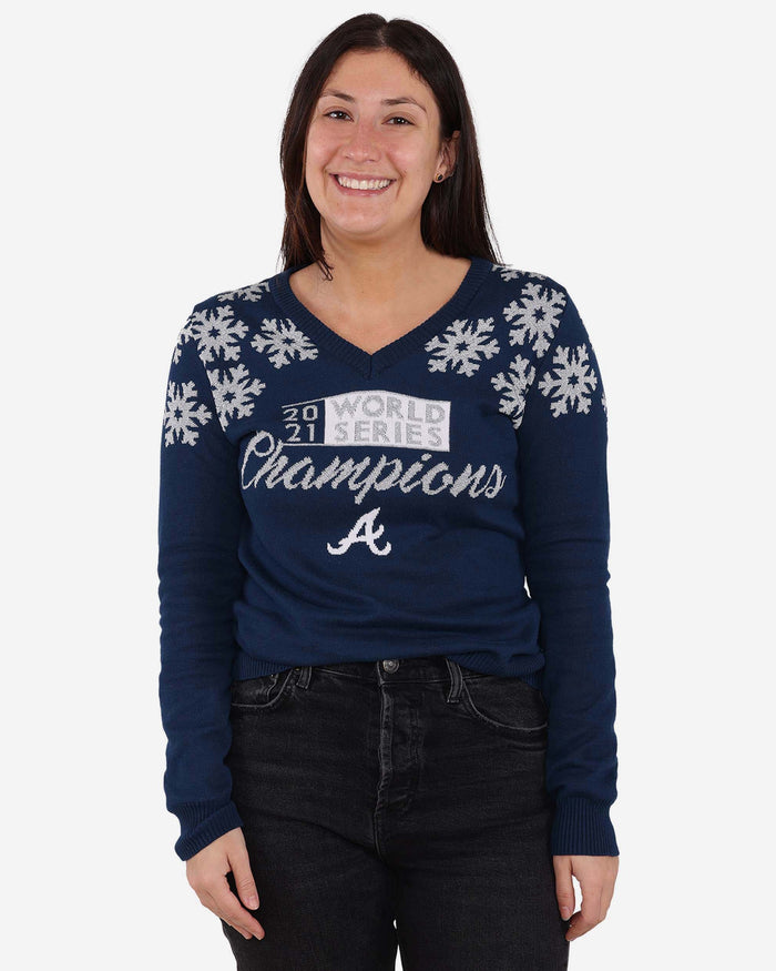 Atlanta Braves 2021 World Series Champions Womens V-Neck Sweater FOCO S - FOCO.com