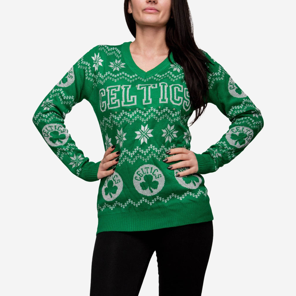 Boston Celtics Womens Light Up V-Neck Bluetooth Sweater FOCO - FOCO.com