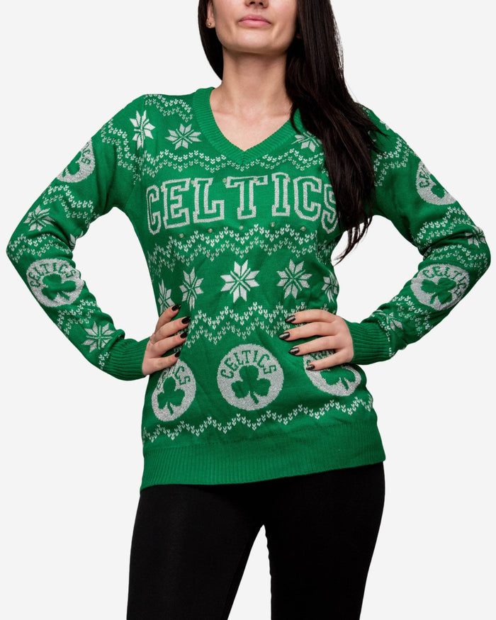 Boston Celtics Womens Light Up V-Neck Bluetooth Sweater FOCO - FOCO.com
