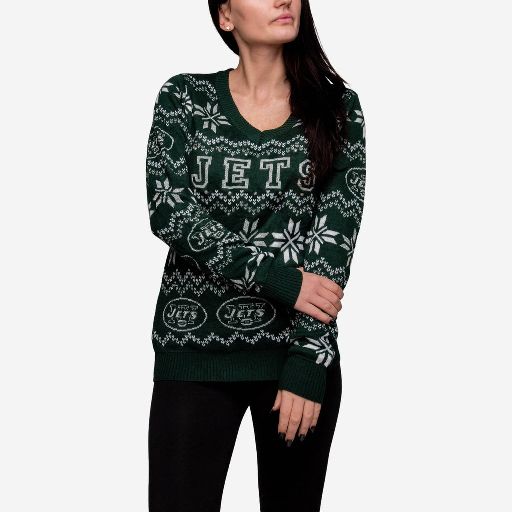 New York Jets Womens Light Up V-Neck Bluetooth Sweater FOCO - FOCO.com