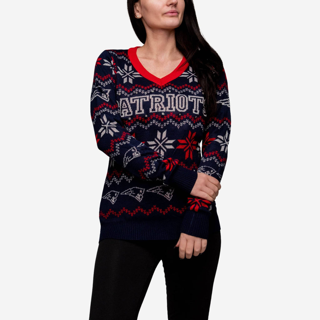 New England Patriots Womens Bluetooth Light Up V-Neck Sweater FOCO - FOCO.com