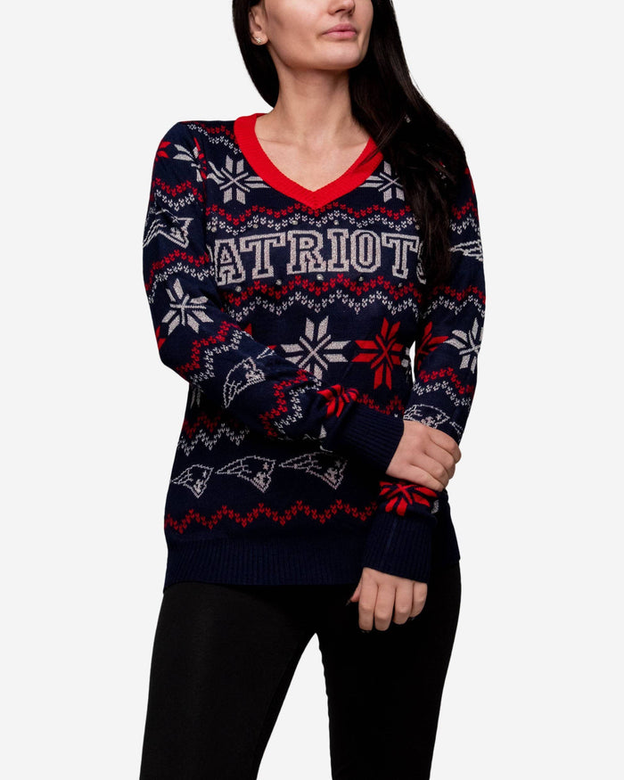 New England Patriots Womens Bluetooth Light Up V-Neck Sweater FOCO - FOCO.com