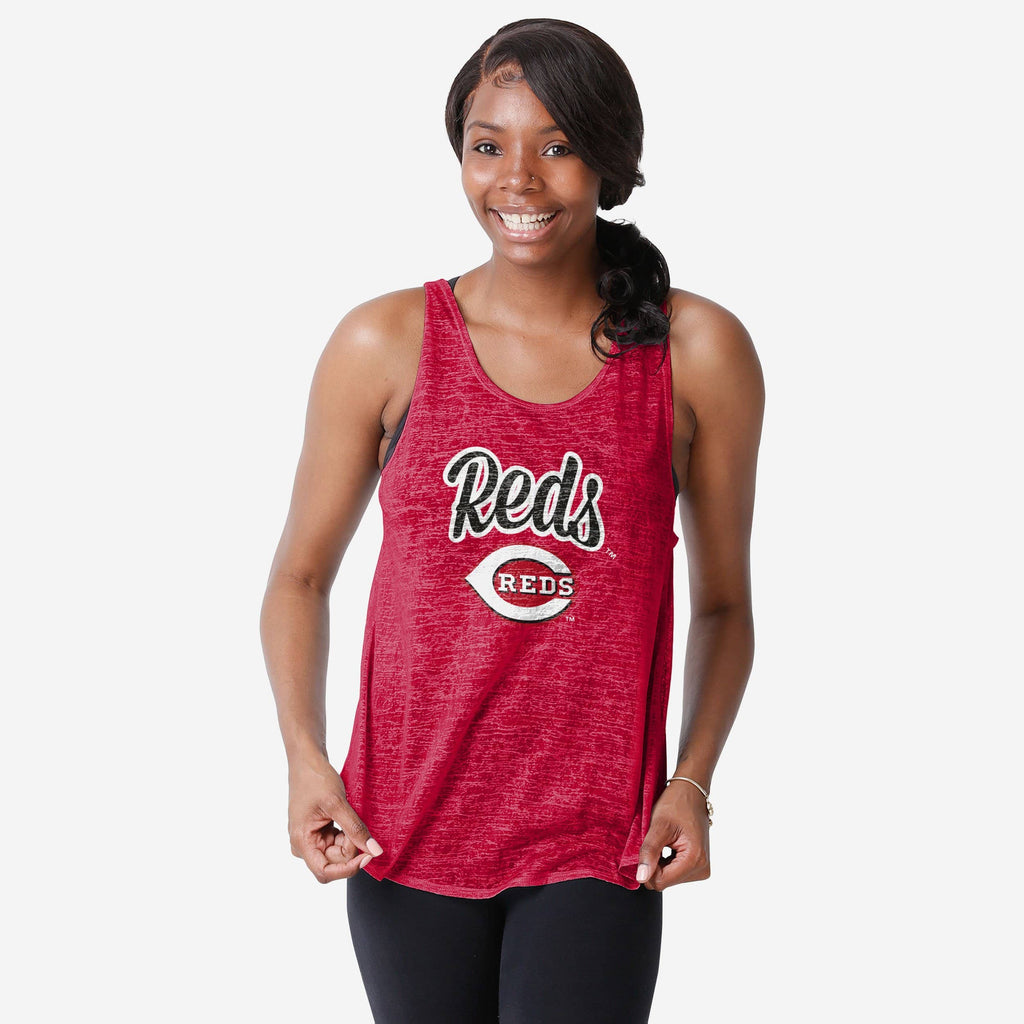 Cincinnati Reds Womens Burn Out Sleeveless Top FOCO S - FOCO.com