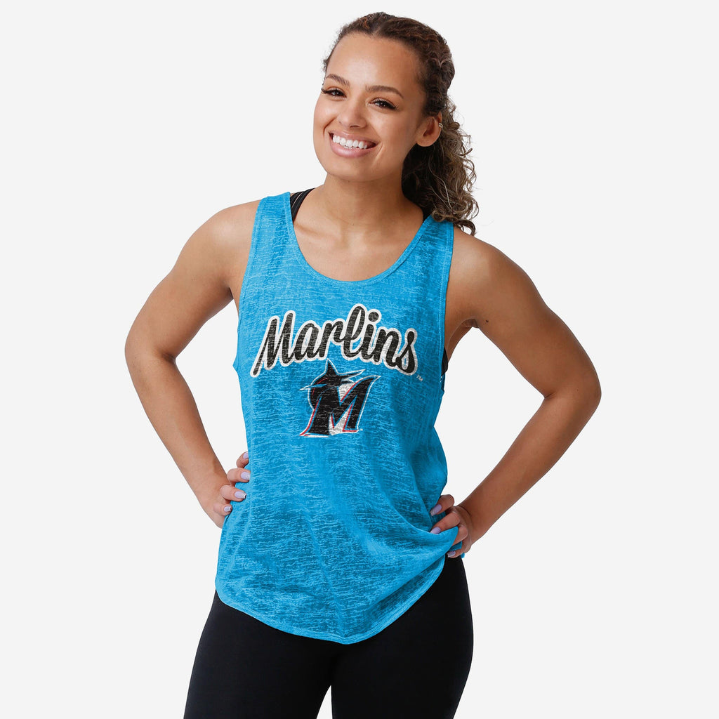 Miami Marlins Womens Burn Out Sleeveless Top FOCO S - FOCO.com