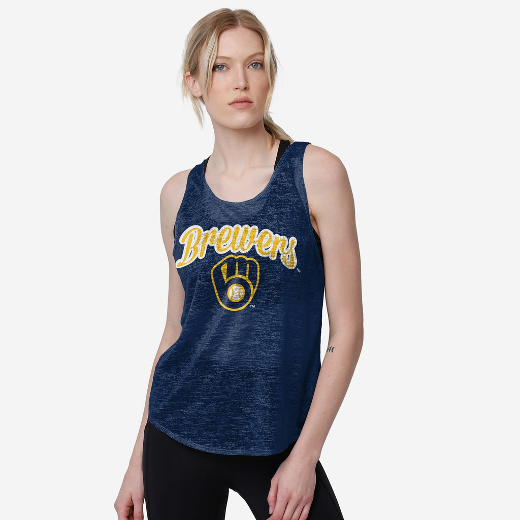 Milwaukee Brewers Womens Burn Out Sleeveless Top FOCO S - FOCO.com