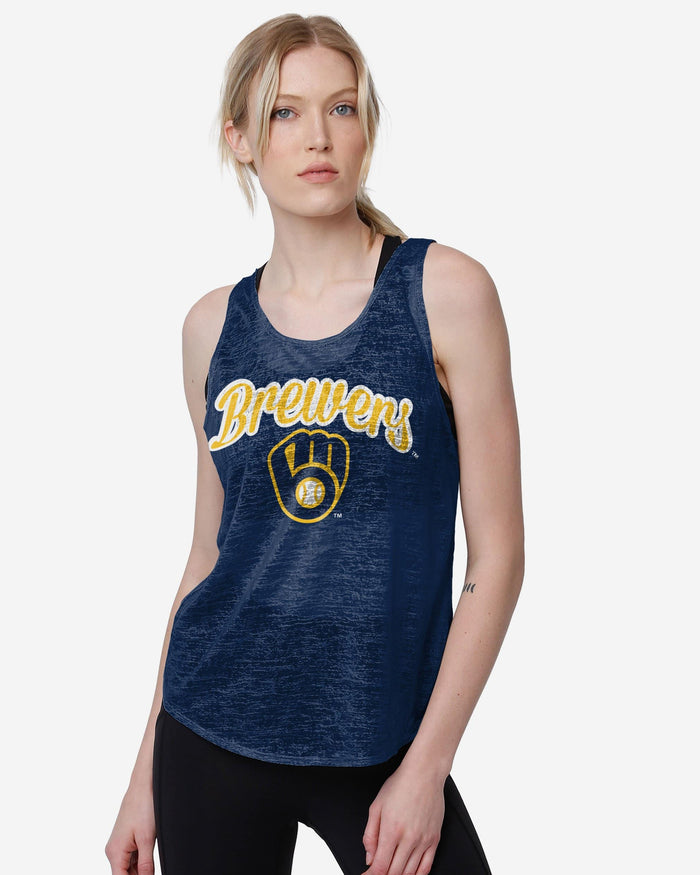 Milwaukee Brewers Womens Burn Out Sleeveless Top FOCO S - FOCO.com