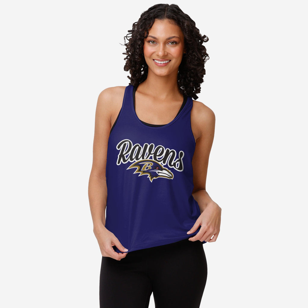 Baltimore Ravens Womens Wordmark Team Stripe Sleeveless Top FOCO S - FOCO.com