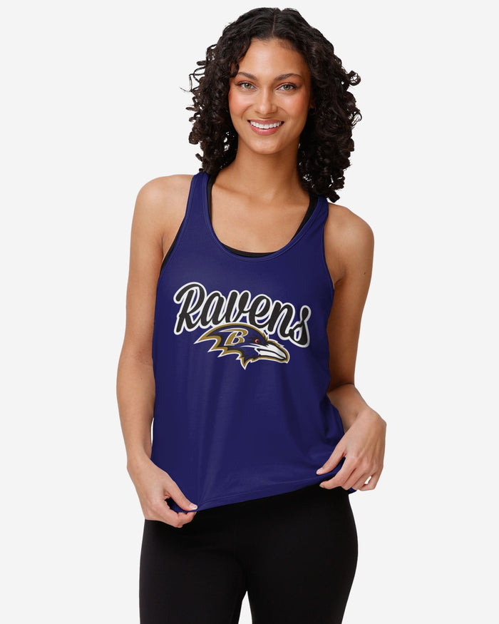 Baltimore Ravens Womens Wordmark Team Stripe Sleeveless Top FOCO S - FOCO.com