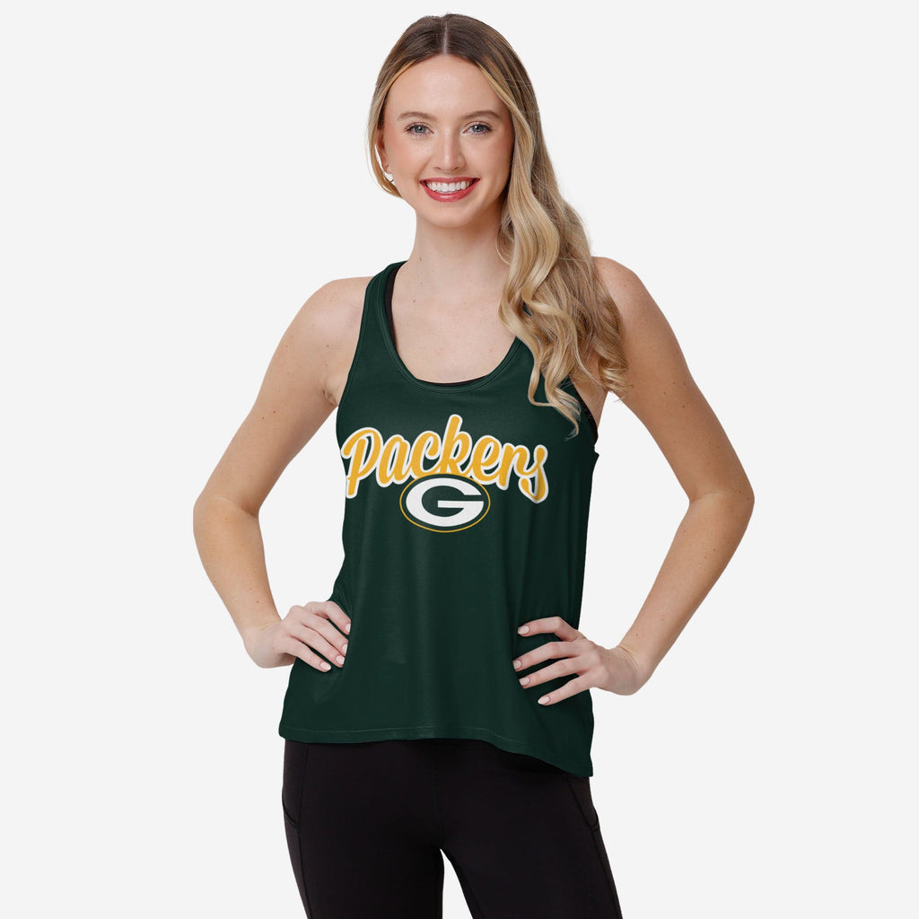 Green Bay Packers Womens Wordmark Team Stripe Sleeveless Top FOCO S - FOCO.com