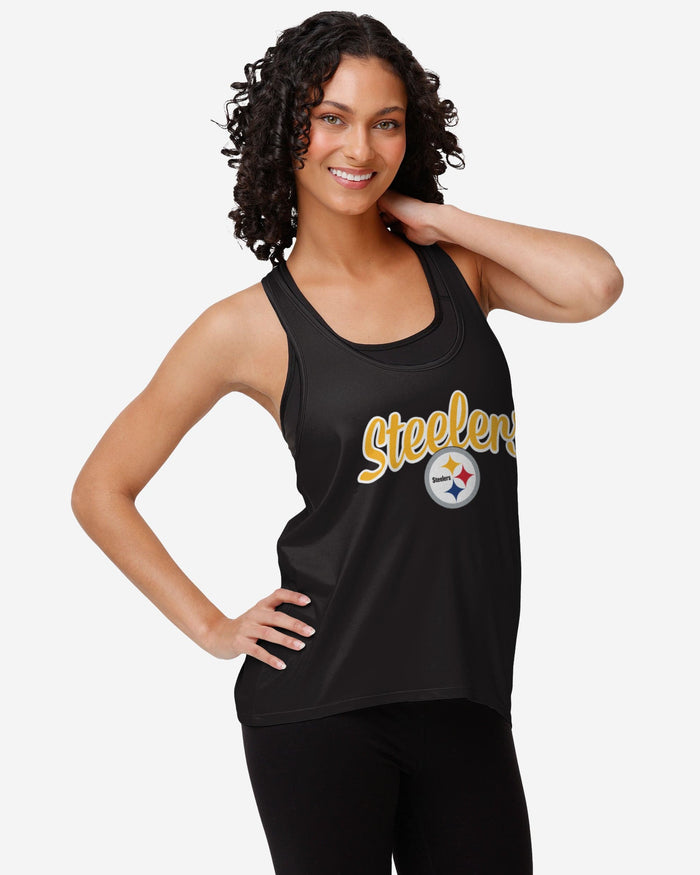 Pittsburgh Steelers Womens Wordmark Team Stripe Sleeveless Top FOCO S - FOCO.com