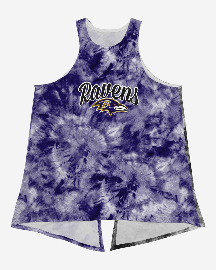 Baltimore Ravens Womens Script Wordmark Tie-Dye Tie-Breaker Sleeveless Top FOCO - FOCO.com