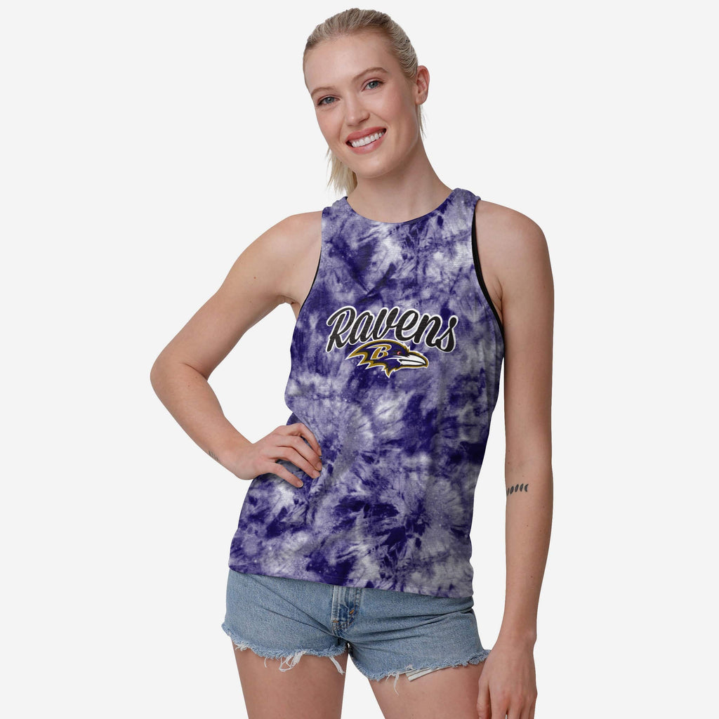 Baltimore Ravens Womens Script Wordmark Tie-Dye Tie-Breaker Sleeveless Top FOCO S - FOCO.com