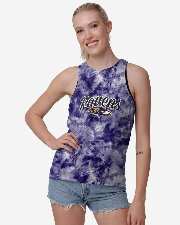 Baltimore Ravens Womens Script Wordmark Tie-Dye Tie-Breaker Sleeveless Top FOCO S - FOCO.com