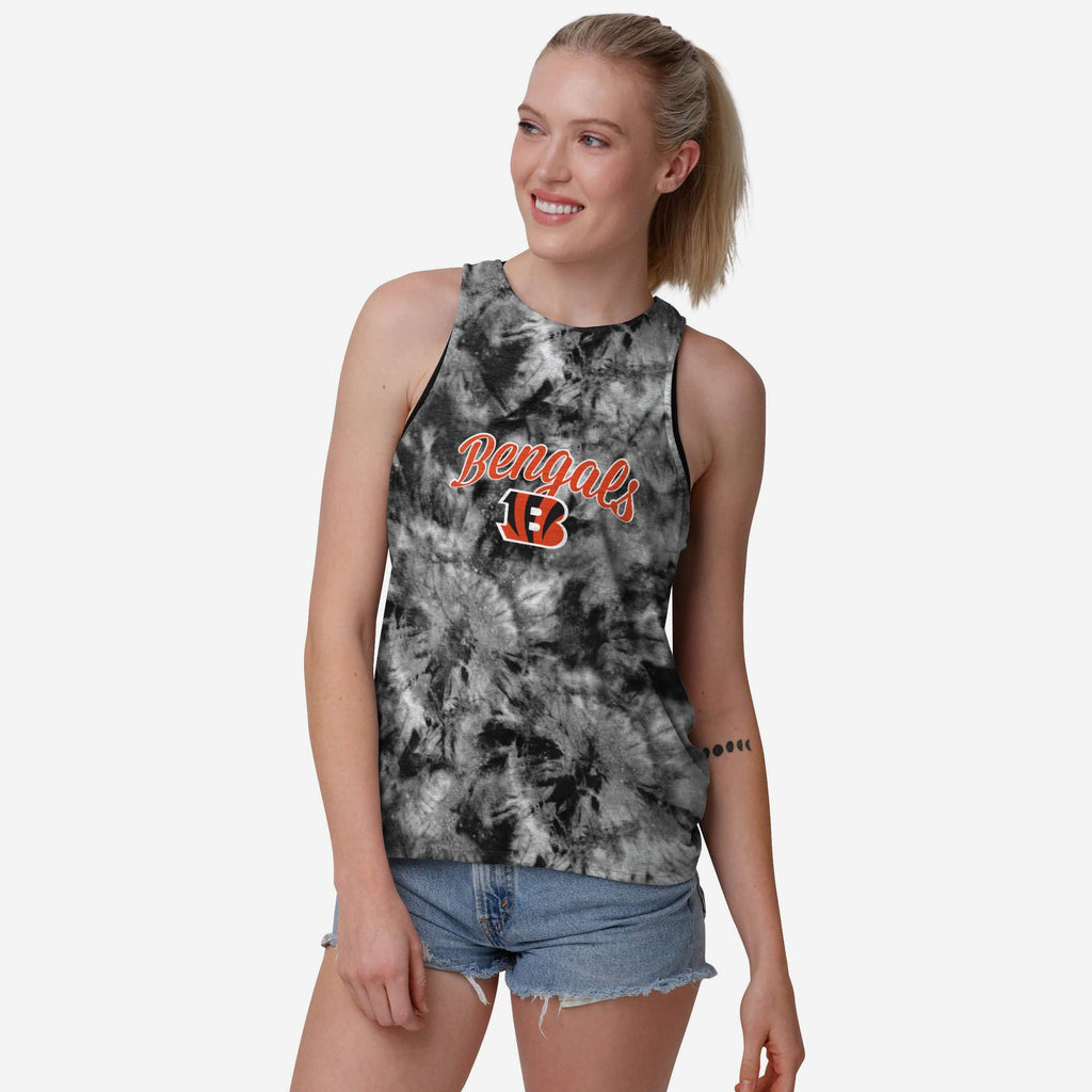 Cincinnati Bengals Womens Script Wordmark Tie-Dye Tie-Breaker Sleeveless Top FOCO S - FOCO.com