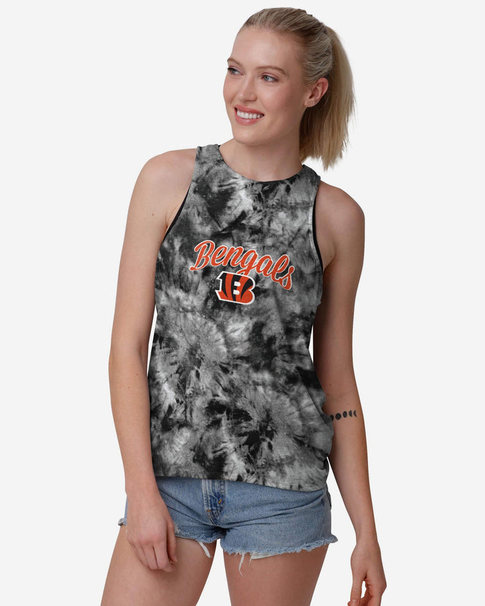 Cincinnati Bengals Womens Script Wordmark Tie-Dye Tie-Breaker Sleeveless Top FOCO S - FOCO.com