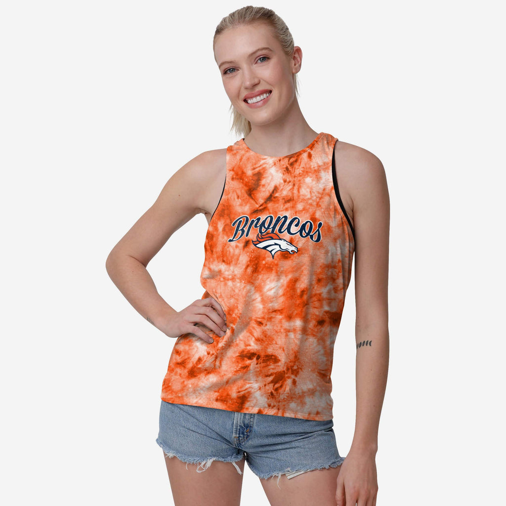 Denver Broncos Womens Script Wordmark Tie-Dye Tie-Breaker Sleeveless Top FOCO S - FOCO.com