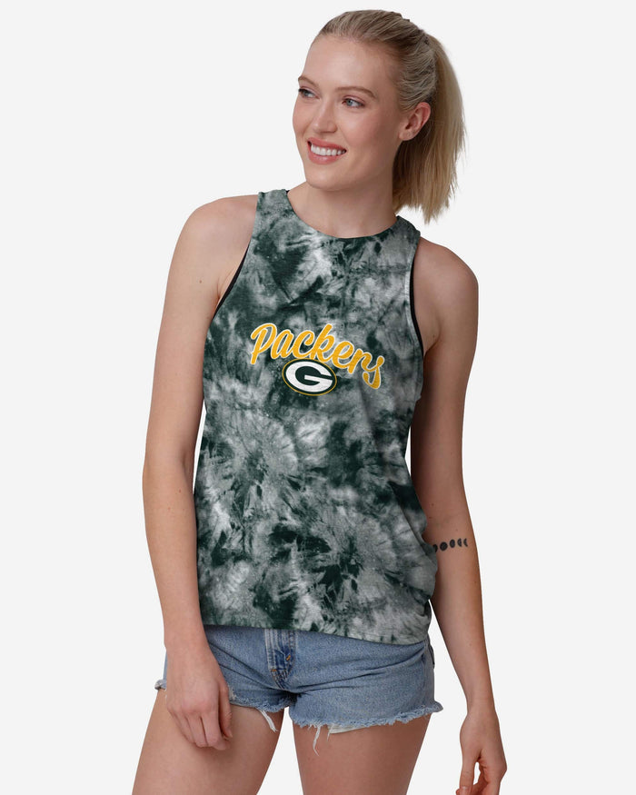 Green Bay Packers Womens Script Wordmark Tie-Dye Tie-Breaker Sleeveless Top FOCO S - FOCO.com