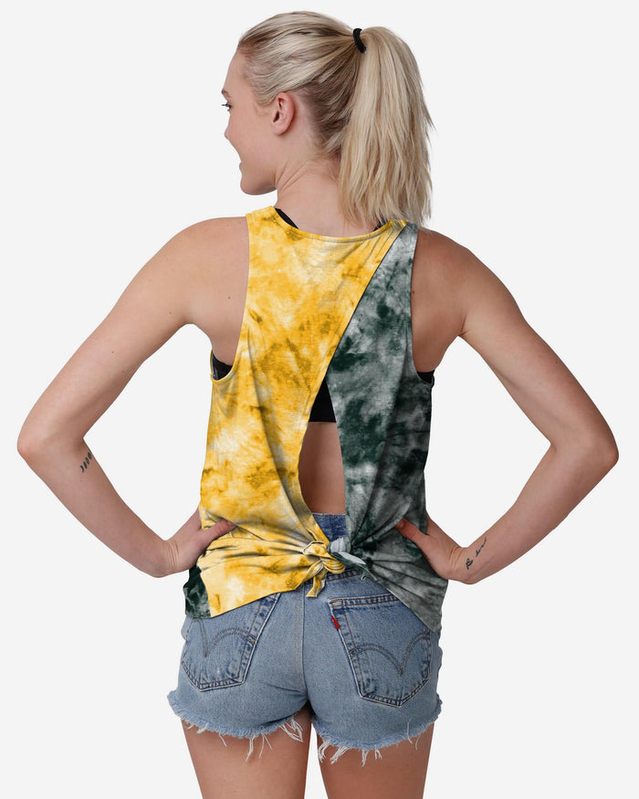 Green Bay Packers Womens Script Wordmark Tie-Dye Tie-Breaker Sleeveless Top FOCO - FOCO.com