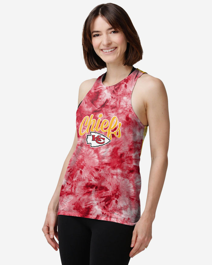 Kansas City Chiefs Womens Script Wordmark Tie-Dye Tie-Breaker Sleeveless Top FOCO S - FOCO.com