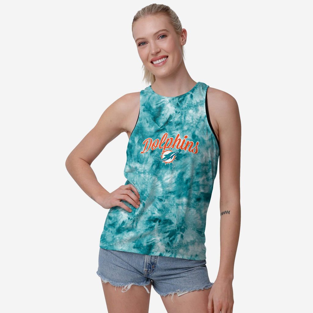 Miami Dolphins Womens Script Wordmark Tie-Dye Tie-Breaker Sleeveless Top FOCO S - FOCO.com