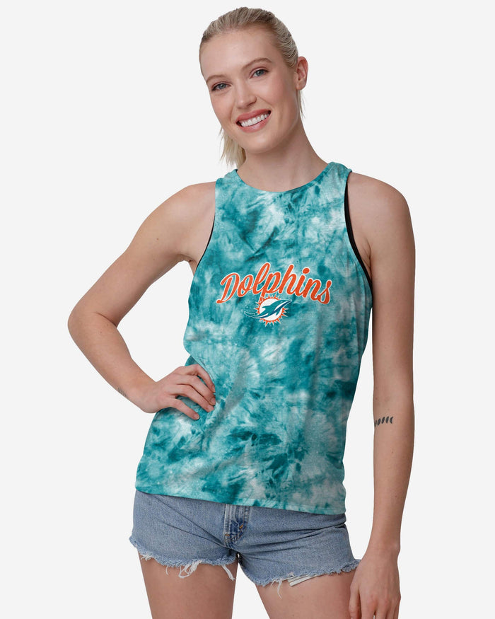 Miami Dolphins Womens Script Wordmark Tie-Dye Tie-Breaker Sleeveless Top FOCO S - FOCO.com