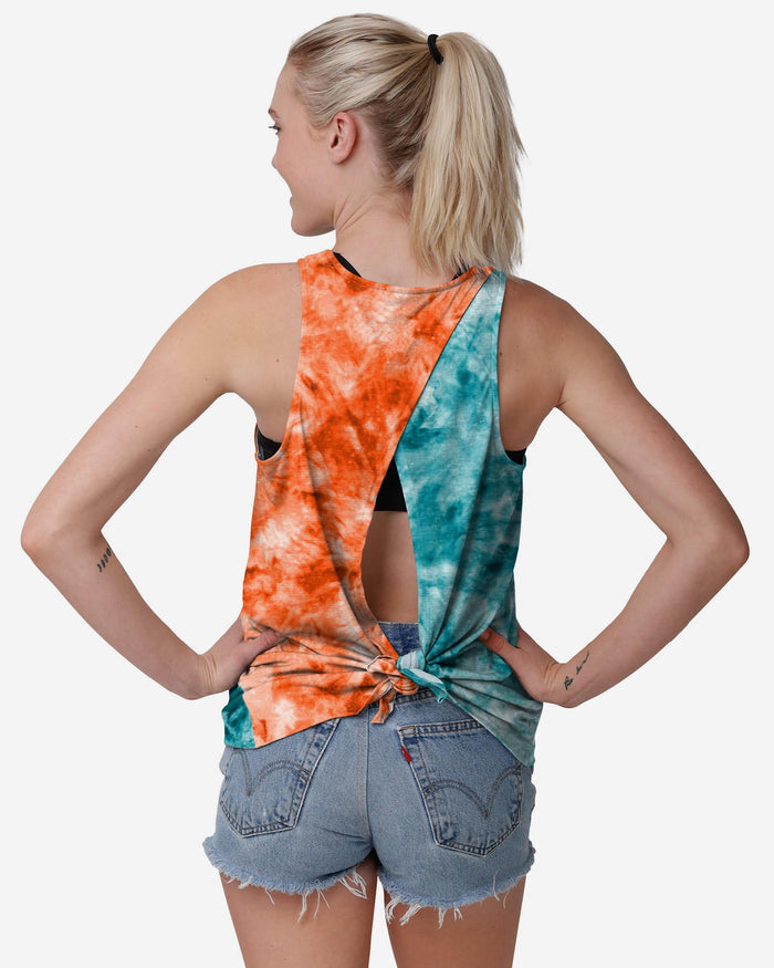 Miami Dolphins Womens Script Wordmark Tie-Dye Tie-Breaker Sleeveless Top FOCO - FOCO.com