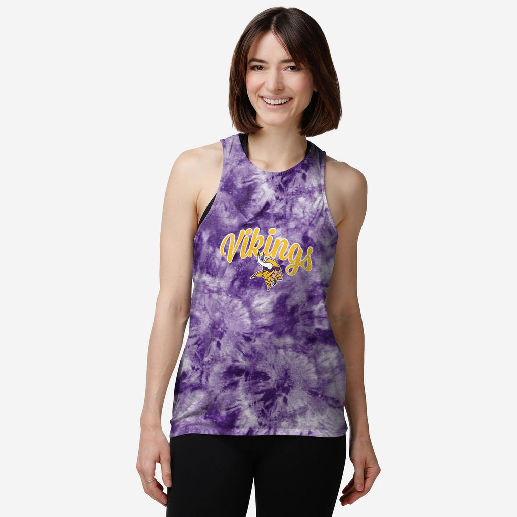 Minnesota Vikings Womens Script Wordmark Tie-Dye Tie-Breaker Sleeveless Top FOCO S - FOCO.com