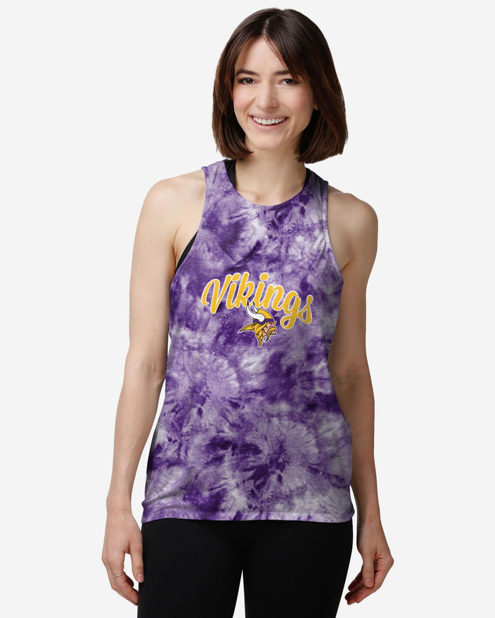 Minnesota Vikings Womens Script Wordmark Tie-Dye Tie-Breaker Sleeveless Top FOCO S - FOCO.com