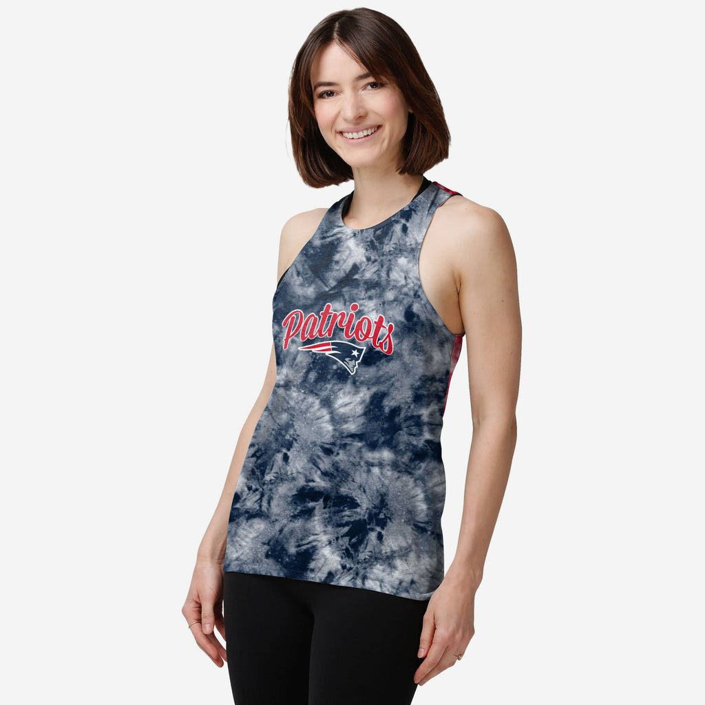 New England Patriots Womens Script Wordmark Tie-Dye Tie-Breaker Sleeveless Top FOCO S - FOCO.com