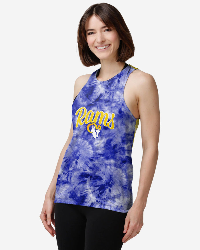 Los Angeles Rams Womens Script Wordmark Tie-Dye Tie-Breaker Sleeveless Top FOCO S - FOCO.com