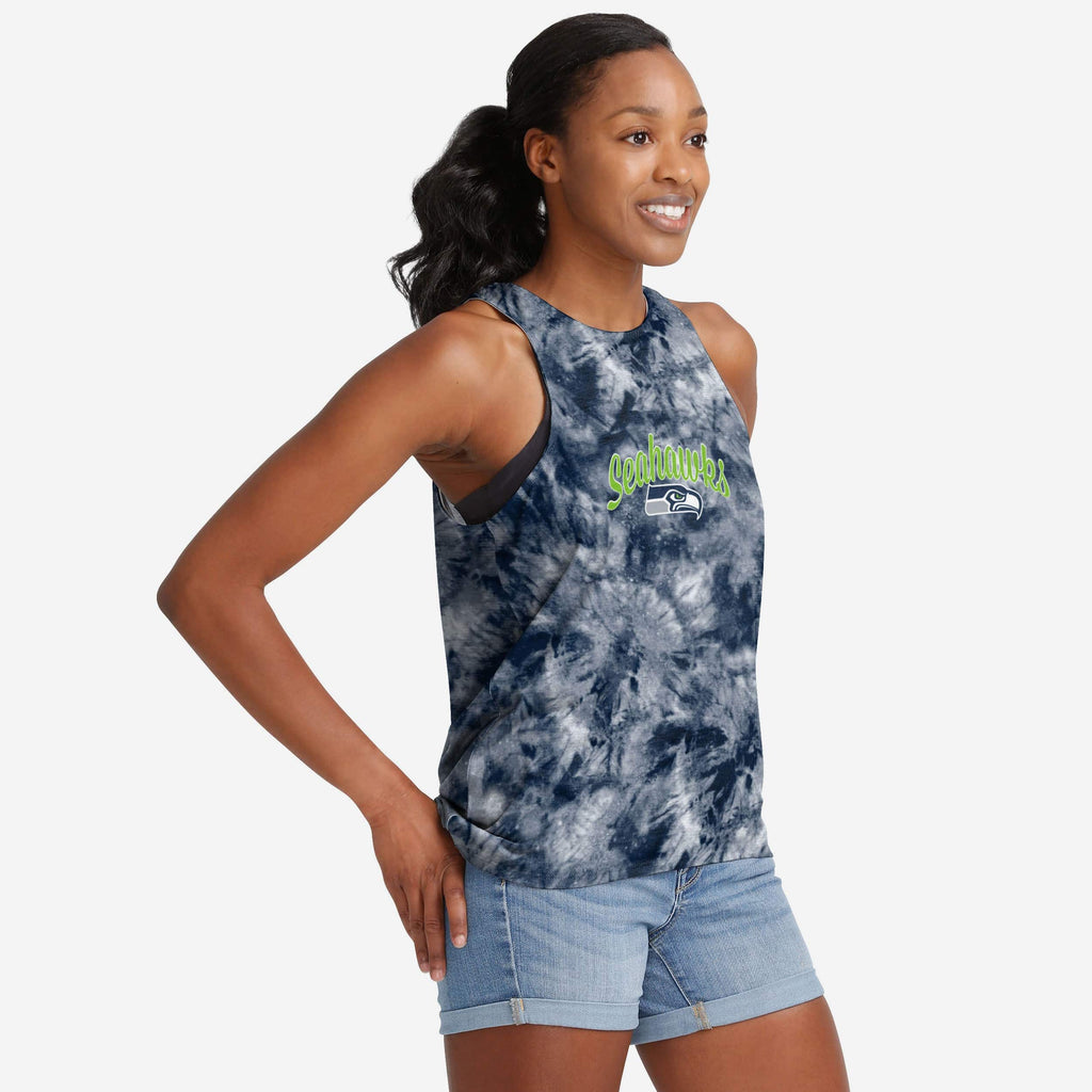 Seattle Seahawks Womens Script Wordmark Tie-Dye Tie-Breaker Sleeveless Top FOCO S - FOCO.com