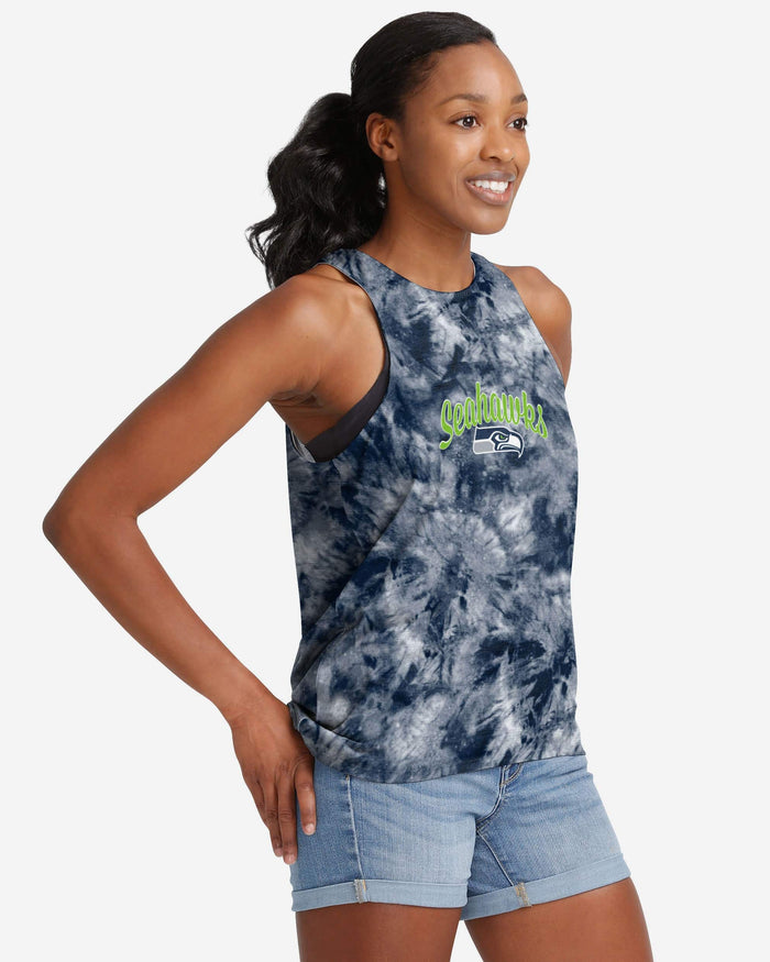 Seattle Seahawks Womens Script Wordmark Tie-Dye Tie-Breaker Sleeveless Top FOCO S - FOCO.com