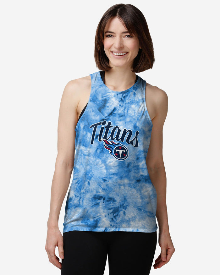 Tennessee Titans Womens Script Wordmark Tie-Dye Tie-Breaker Sleeveless Top FOCO S - FOCO.com