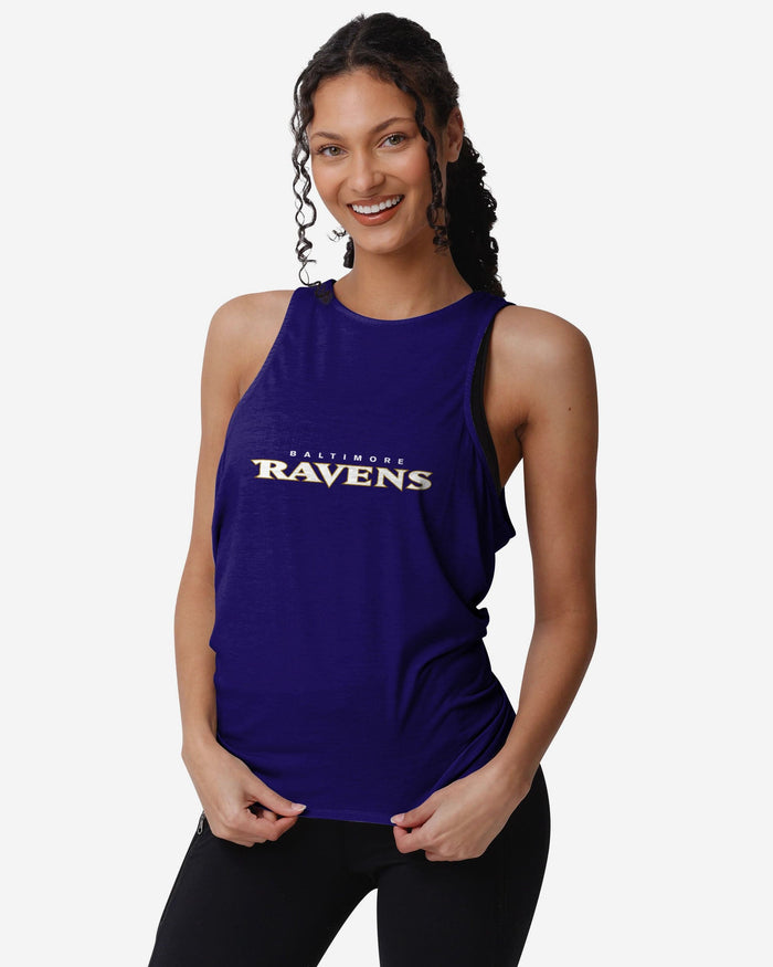 Baltimore Ravens Womens Wordmark Mini Print Tie-Breaker Sleeveless Top FOCO - FOCO.com