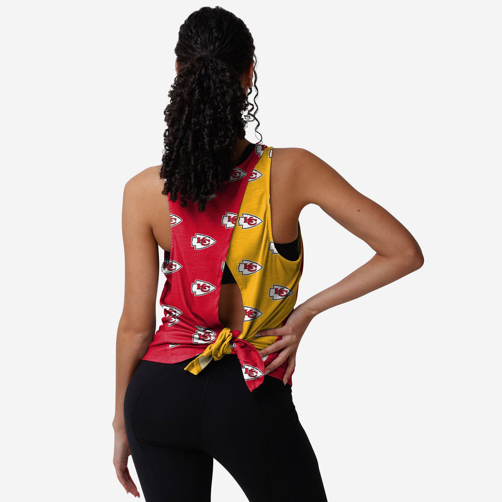 Kansas City Chiefs Womens Wordmark Mini Print Tie-Breaker Sleeveless Top FOCO S - FOCO.com