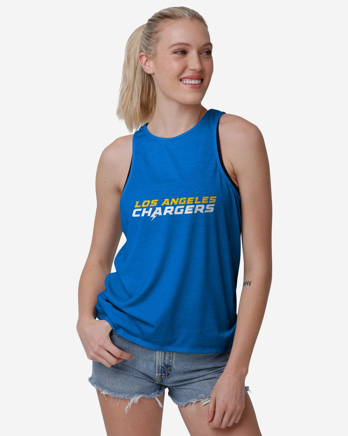 Los Angeles Chargers Womens Wordmark Mini Print Tie-Breaker Sleeveless Top FOCO - FOCO.com