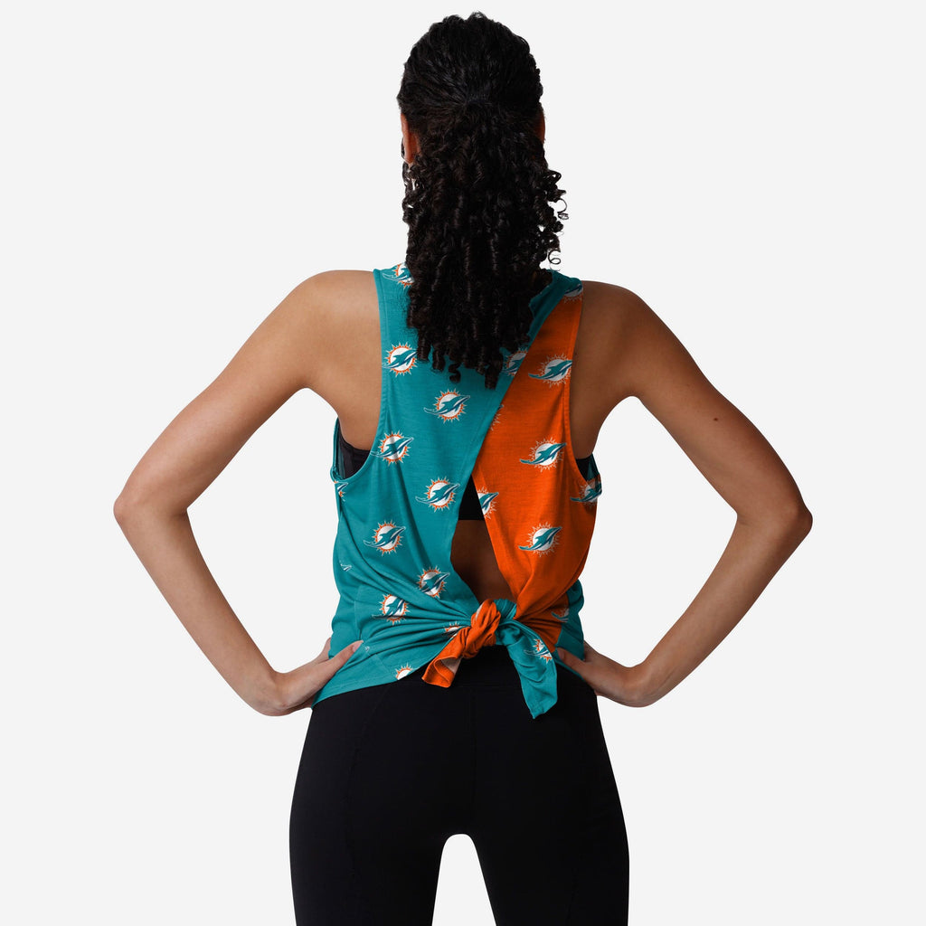 Miami Dolphins Womens Wordmark Mini Print Tie-Breaker Sleeveless Top FOCO S - FOCO.com