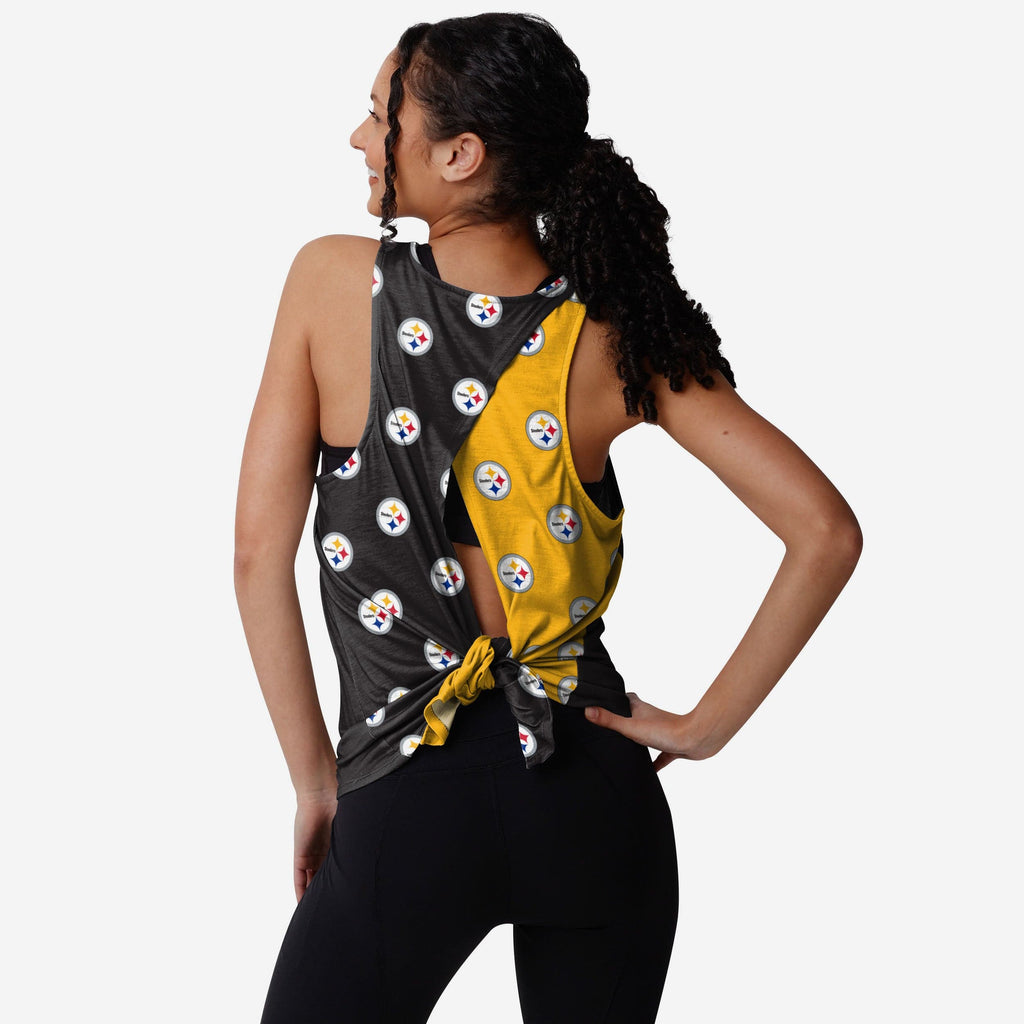 Pittsburgh Steelers Womens Wordmark Mini Print Tie-Breaker Sleeveless Top FOCO S - FOCO.com