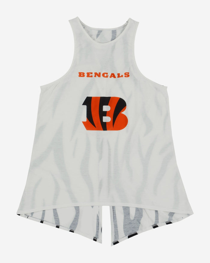 Cincinnati Bengals Womens White Stripe Tie Breaker Sleeveless Top FOCO - FOCO.com