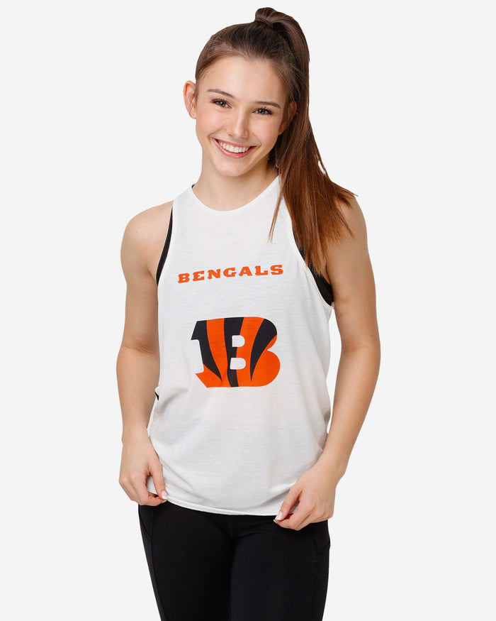 Cincinnati Bengals Womens White Stripe Tie Breaker Sleeveless Top FOCO - FOCO.com