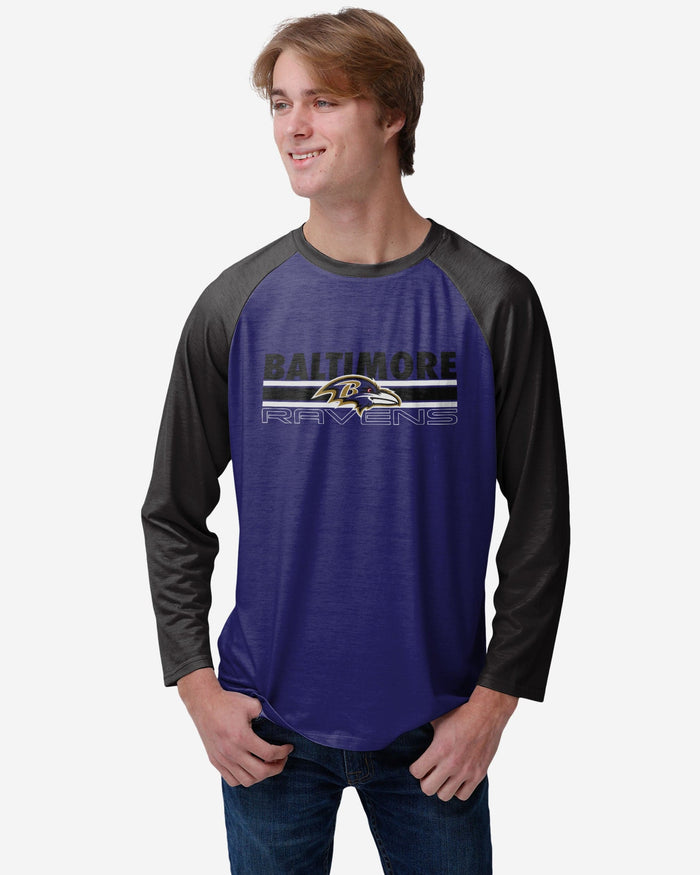 Baltimore Ravens Colorblock Wordmark Raglan T-Shirt FOCO S - FOCO.com