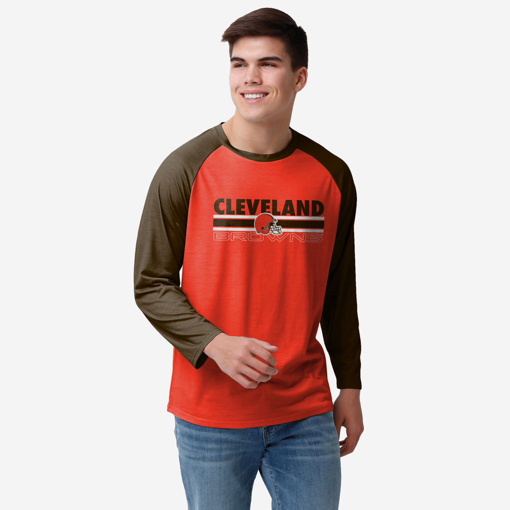 Cleveland Browns Colorblock Wordmark Raglan T-Shirt FOCO S - FOCO.com