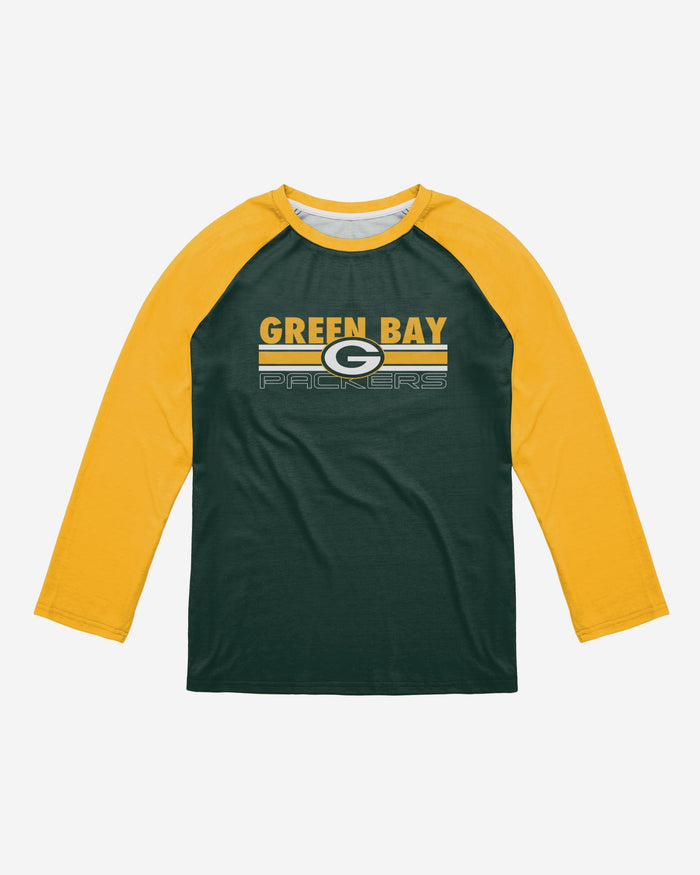 Green Bay Packers Colorblock Wordmark Raglan T-Shirt FOCO - FOCO.com