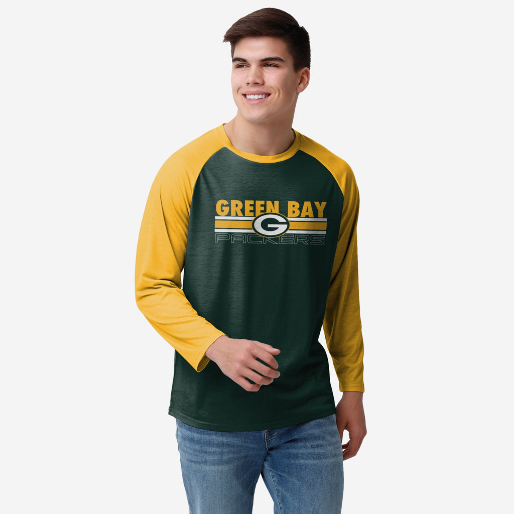 Green Bay Packers Colorblock Wordmark Raglan T-Shirt FOCO S - FOCO.com