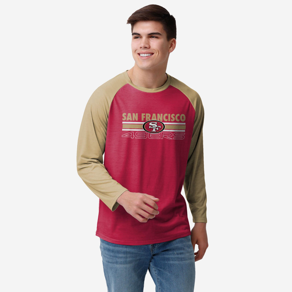 San Francisco 49ers Colorblock Wordmark Raglan T-Shirt FOCO S - FOCO.com